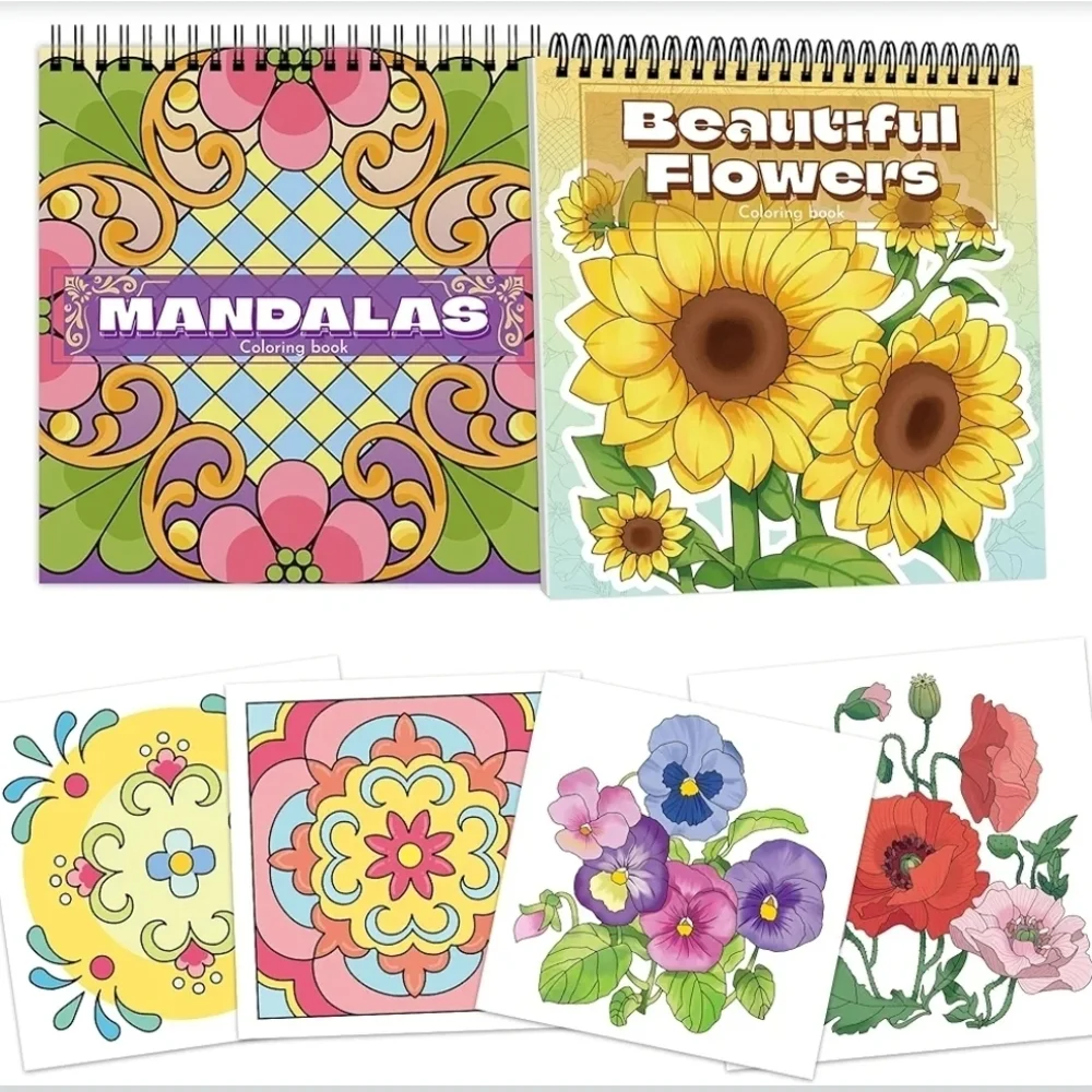 Colorful Mandalas and Flowers Coloring Book Set